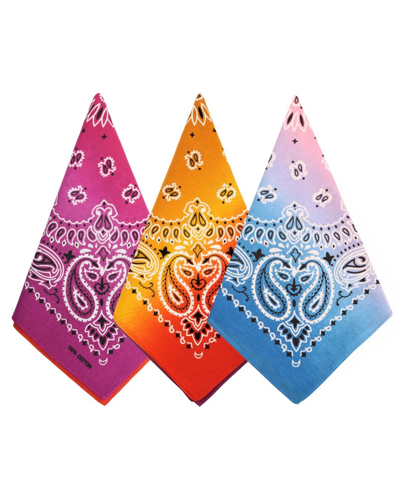 Bycc Bynn 3 Pack 100% Cotton Paisley Pattern Bandanas Face Mask Square Scarf Headwear (S- 3 Pack-Gradient 1) - Image 1